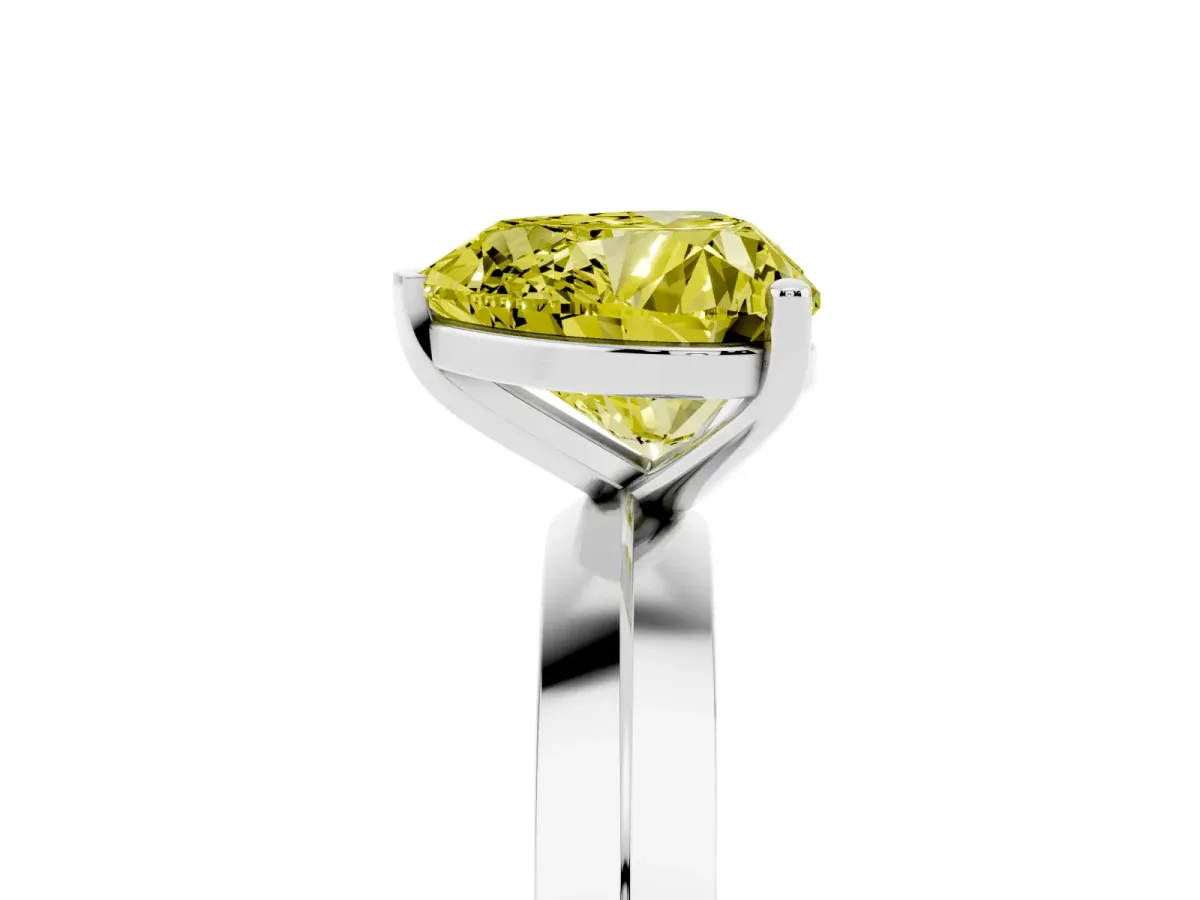Fancy Yellow Heart Cut Cut Solitaire Engagement Ring with Flat Band and Four-Prong Setting Silver