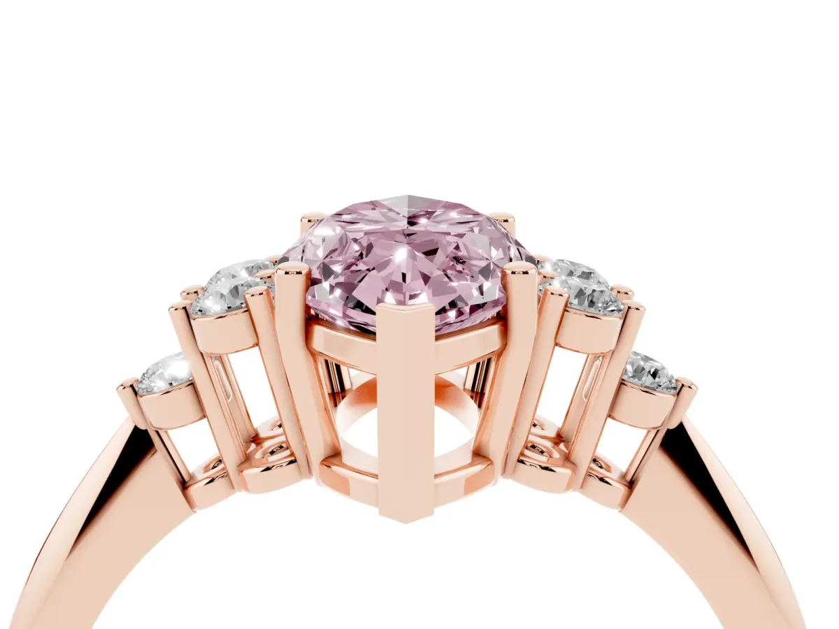 Fancy Pink Marquise Cut Cut Diamond Cluster Ring with Solitaire Band and Four-Prong Setting Rose gold
