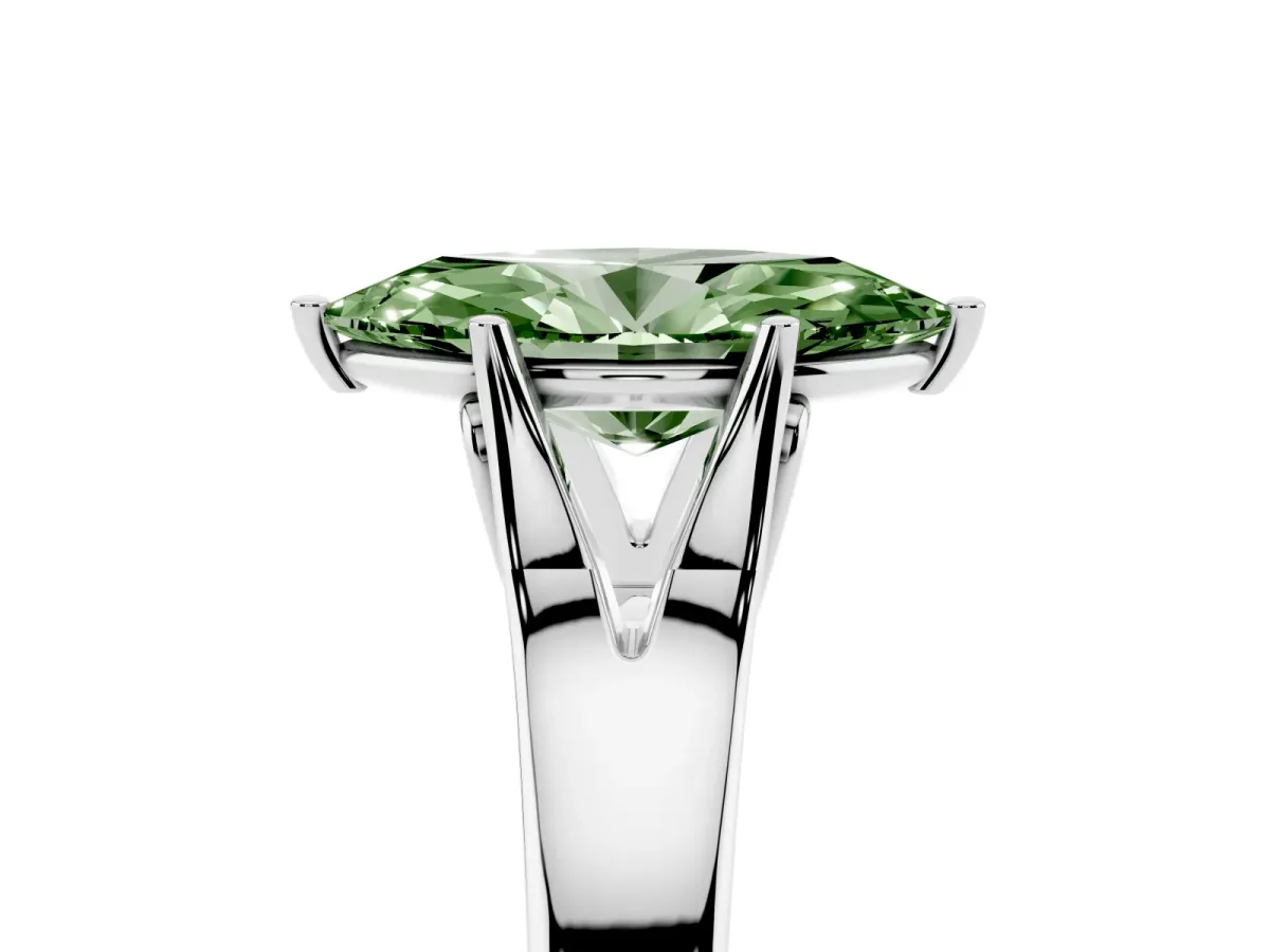 Fancy Green Marquise Cut Solitaire Diamond Ring with Cathedral Band and Four-Prong Setting Platinum