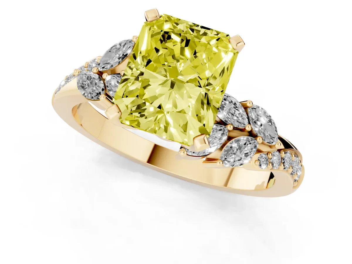 Fancy Yellow Radiant Cut Solitaire Marquise Twist Band with Six-Prong Setting Yellow gold