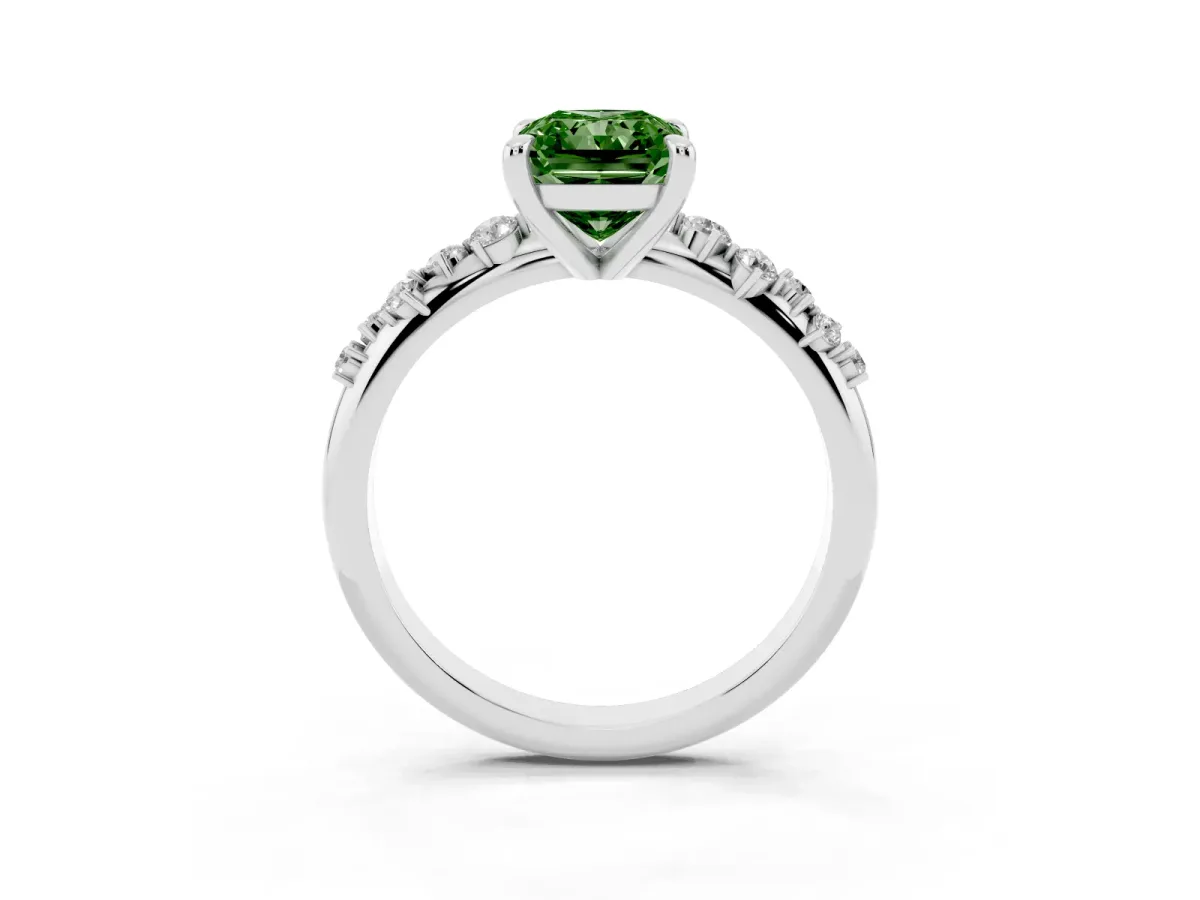 Fancy Green Radiant Cut Cut Diamond Vine Band with Four-Prong Setting Silver