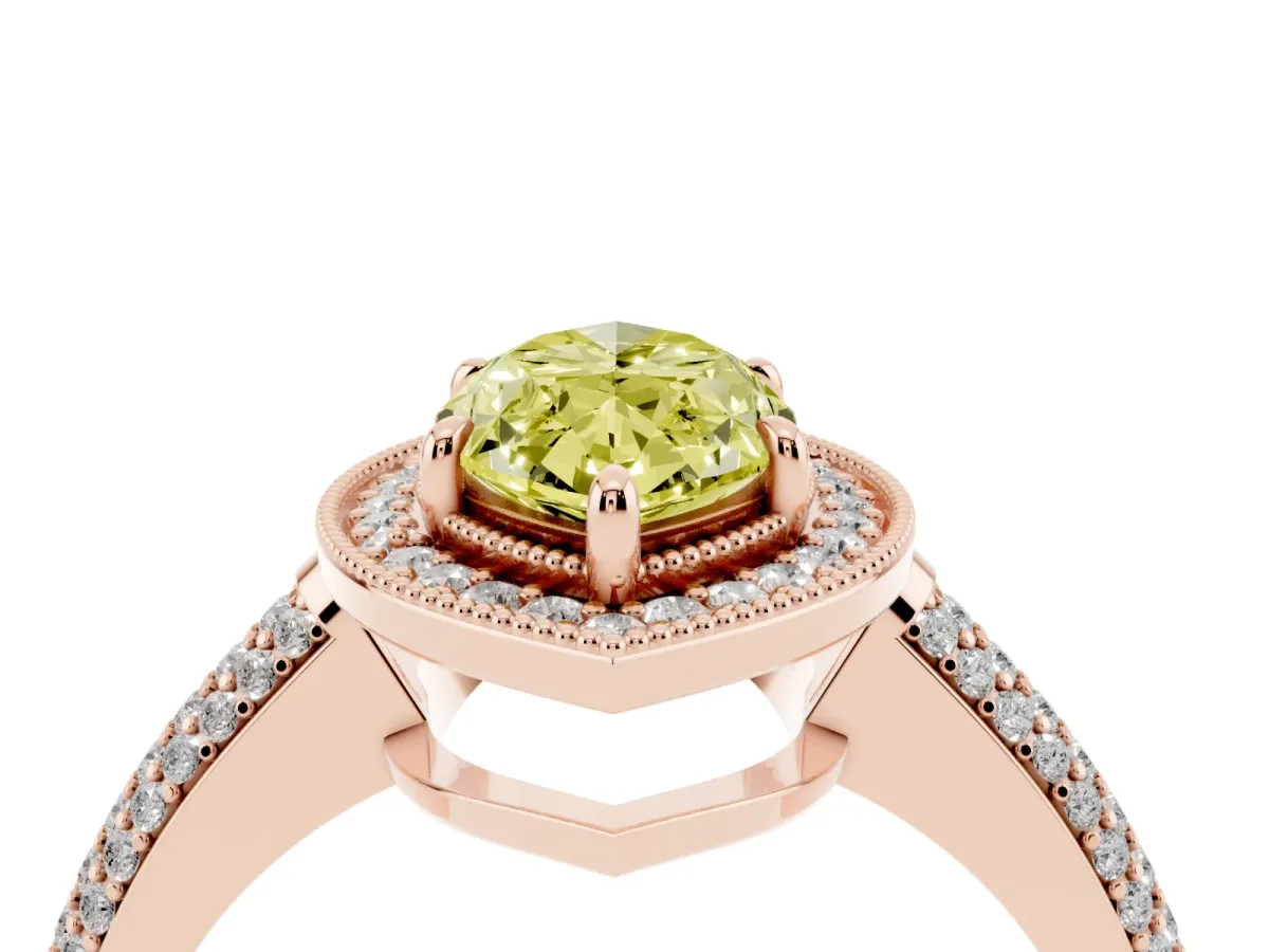 Fancy Yellow Marquise Cut Cut Halo Diamond Pave Band with Four-Prong Setting Rose gold