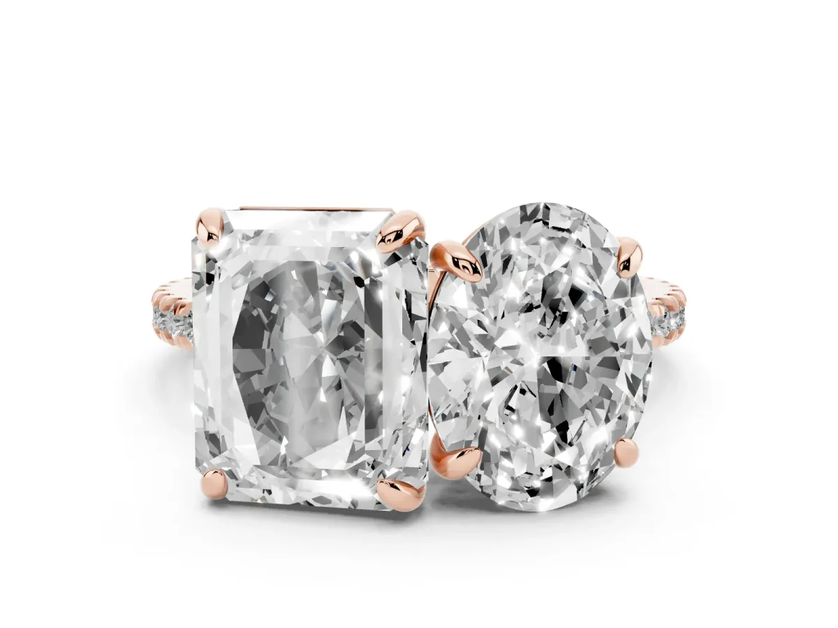Oval and Radiant Toi Moi Ring with Prong Setting and Pave Band Rose gold
