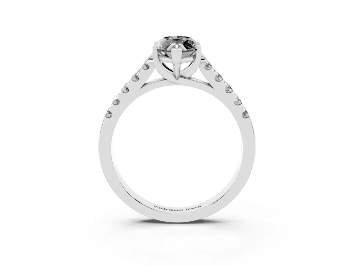 Fancy Black Marquise Cut Diamond Pavé Band Solitaire Ring with Prong Setting Silver