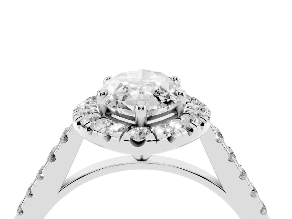 Marquise Cut Halo Pave Diamond Engagement Ring with Four-Prong Setting Silver