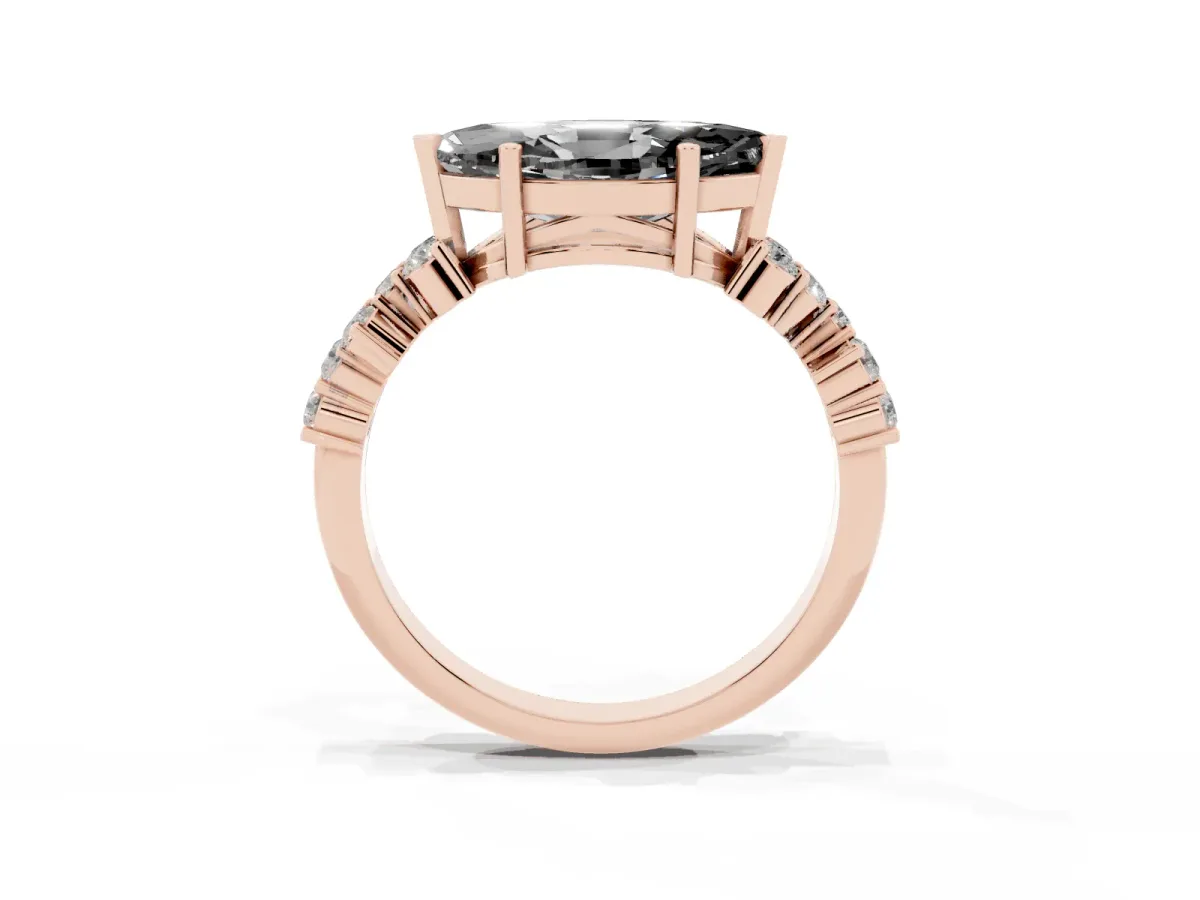 Fancy Black Marquise Cut Diamond Scattered Round Accent Ring with Prong Setting Rose gold