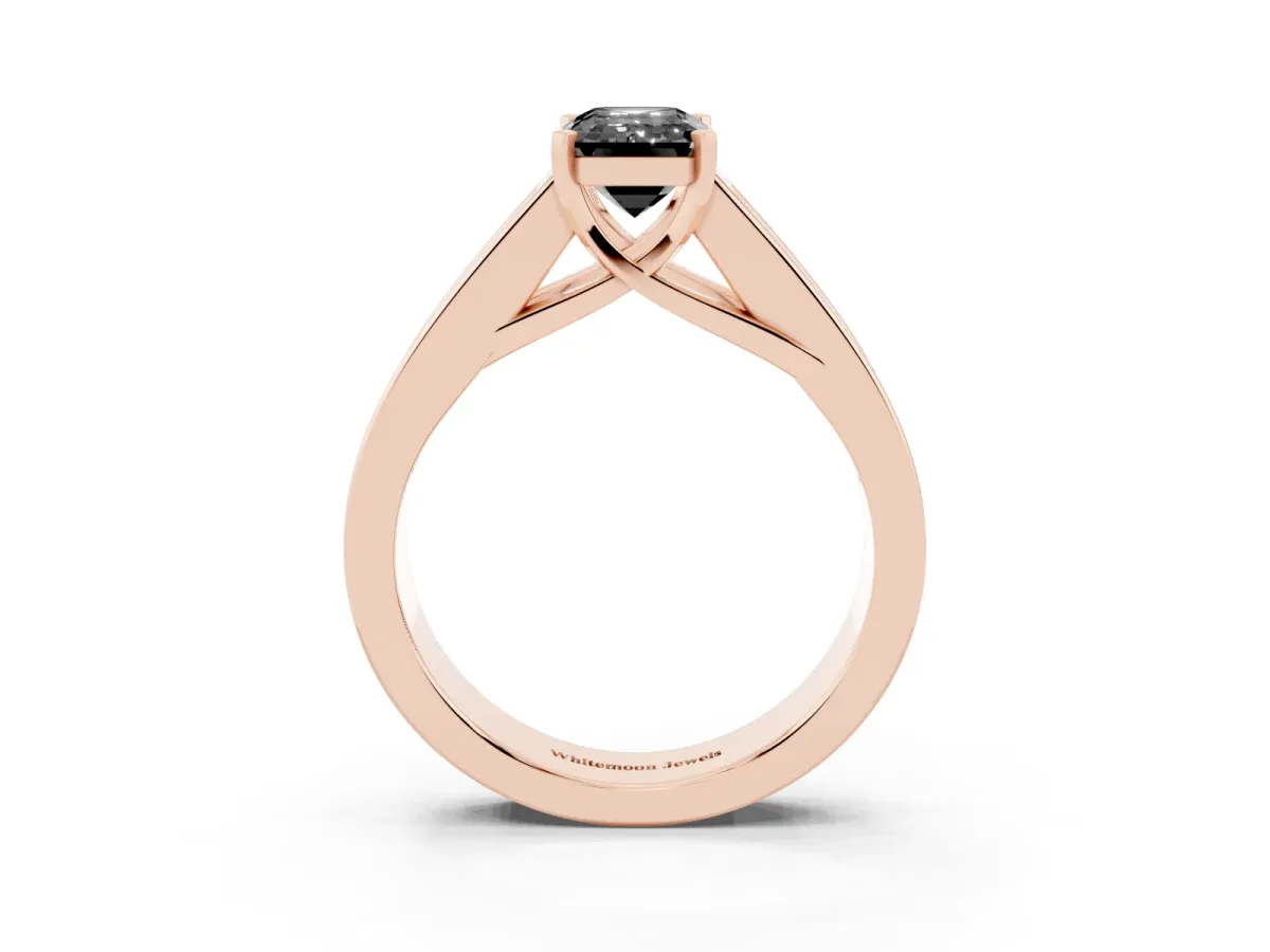 Fancy Black Emerald Cut Cut Channel Set Solitaire Ring with Four-Prong Setting Rose gold