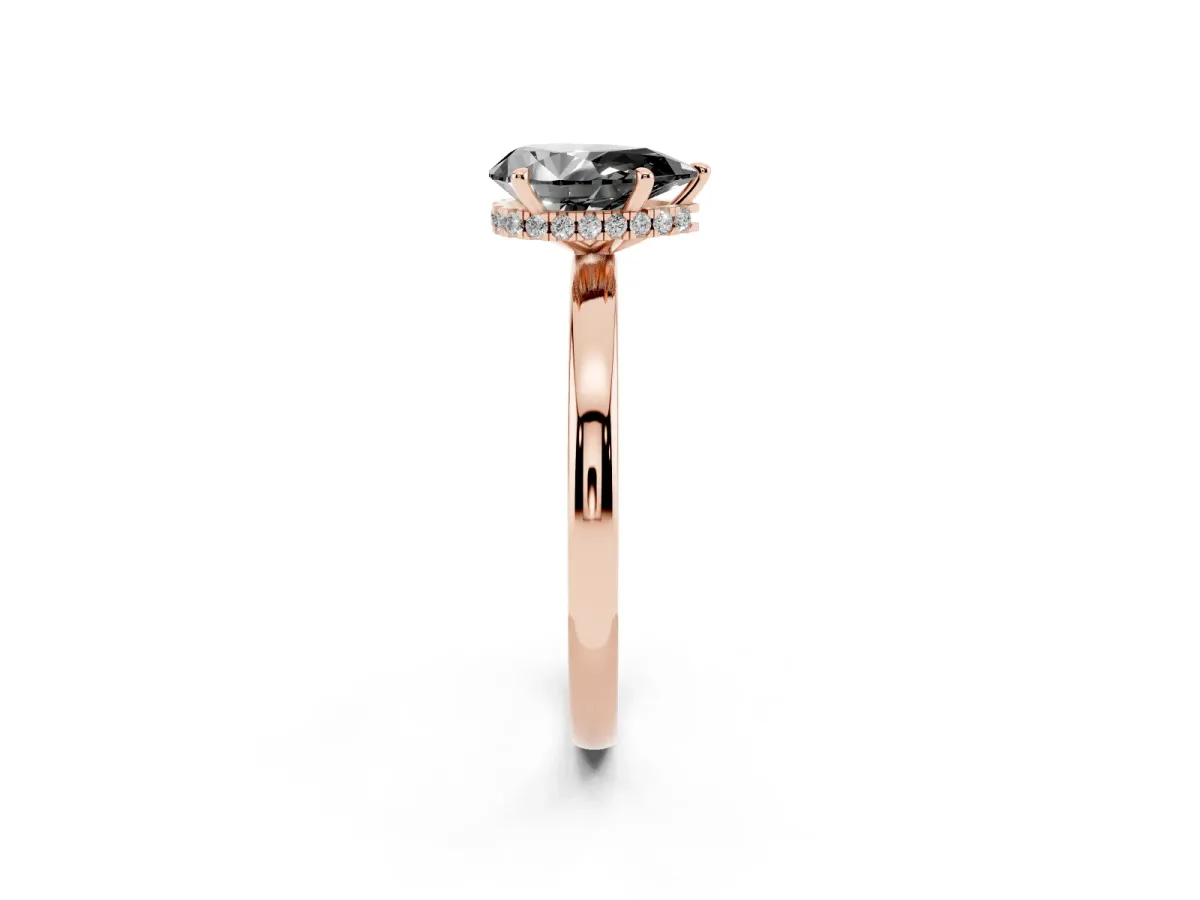Fancy Black Pear Cut Solitaire Engagement Ring with Cathedral Band and Four-Prong Setting Rose gold