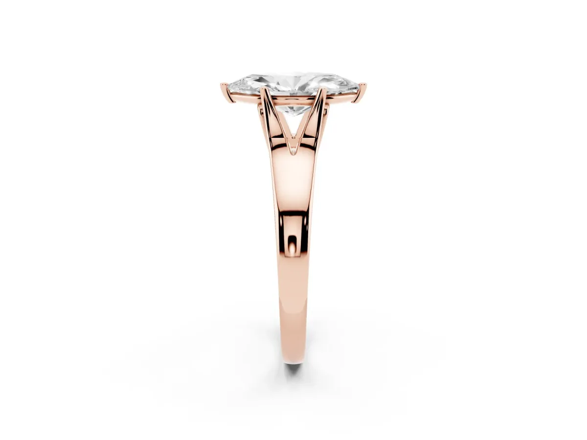 Marquise Cut Solitaire Diamond Ring with Cathedral Band and Four-Prong Setting Rose gold