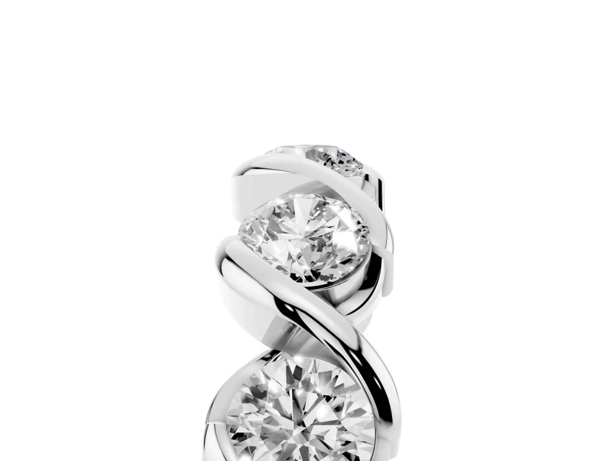 Round Diamond Wave Band with Channel Setting and Shared Prongs White gold