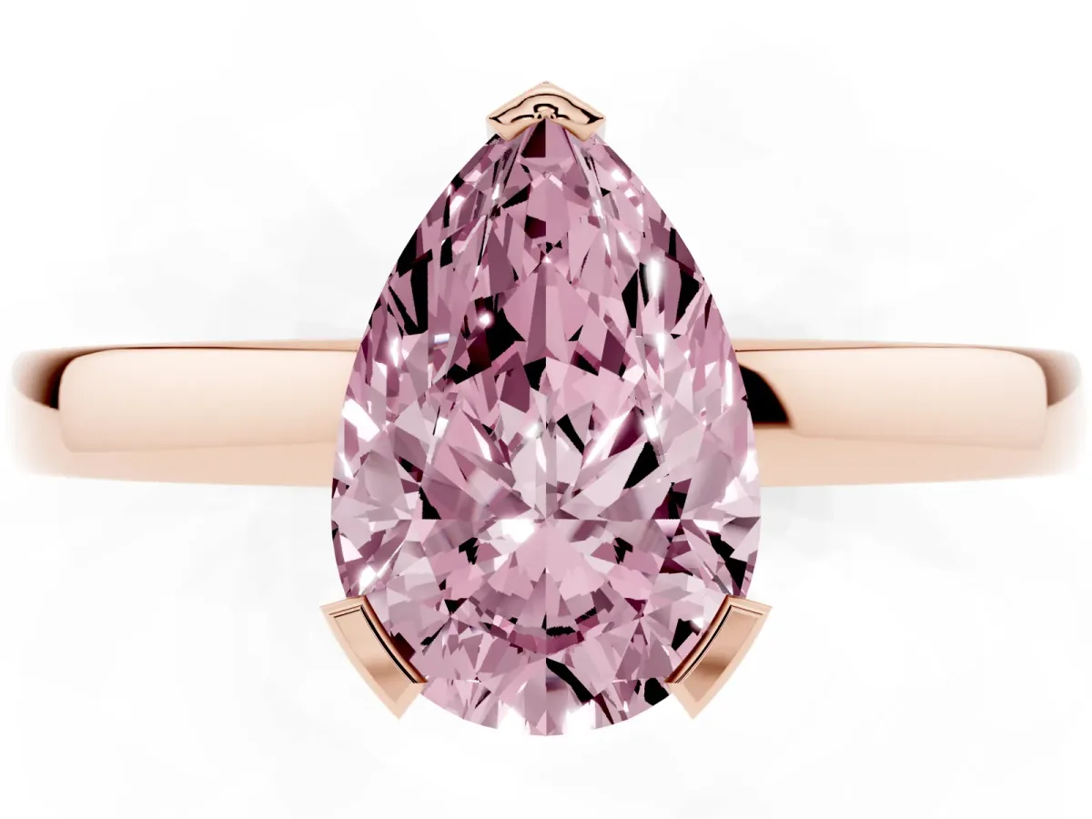 Fancy Pink Pear Cut Cut Solitaire Ring with Four-Prong Setting and Classic Band Rose gold