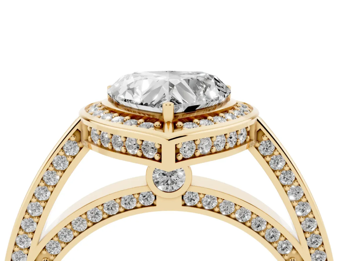Heart Cut Cut Halo Pave Split Shank Prong Setting Ring Yellow gold