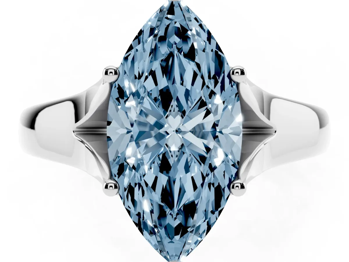 Fancy Blue Marquise Cut Solitaire Diamond Ring with Cathedral Band and Four-Prong Setting Platinum