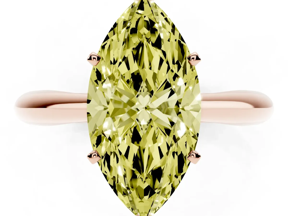 Fancy Yellow Marquise Cut Diamond Solitaire Engagement Ring with Cathedral Setting and Four-Prong Mount Rose gold