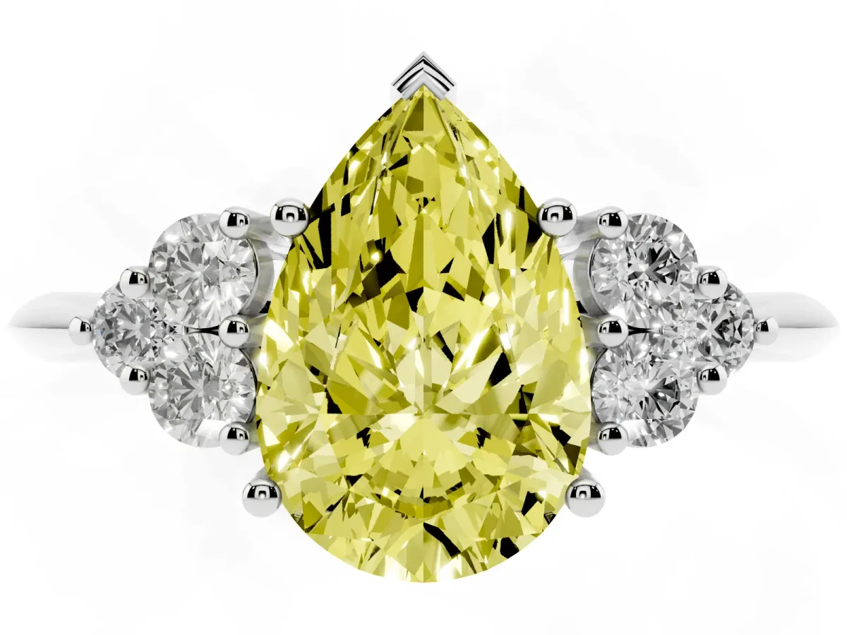Fancy Yellow Pear Cut Cut Diamond Cluster Ring with Solitaire Band and Four-Prong Setting Silver