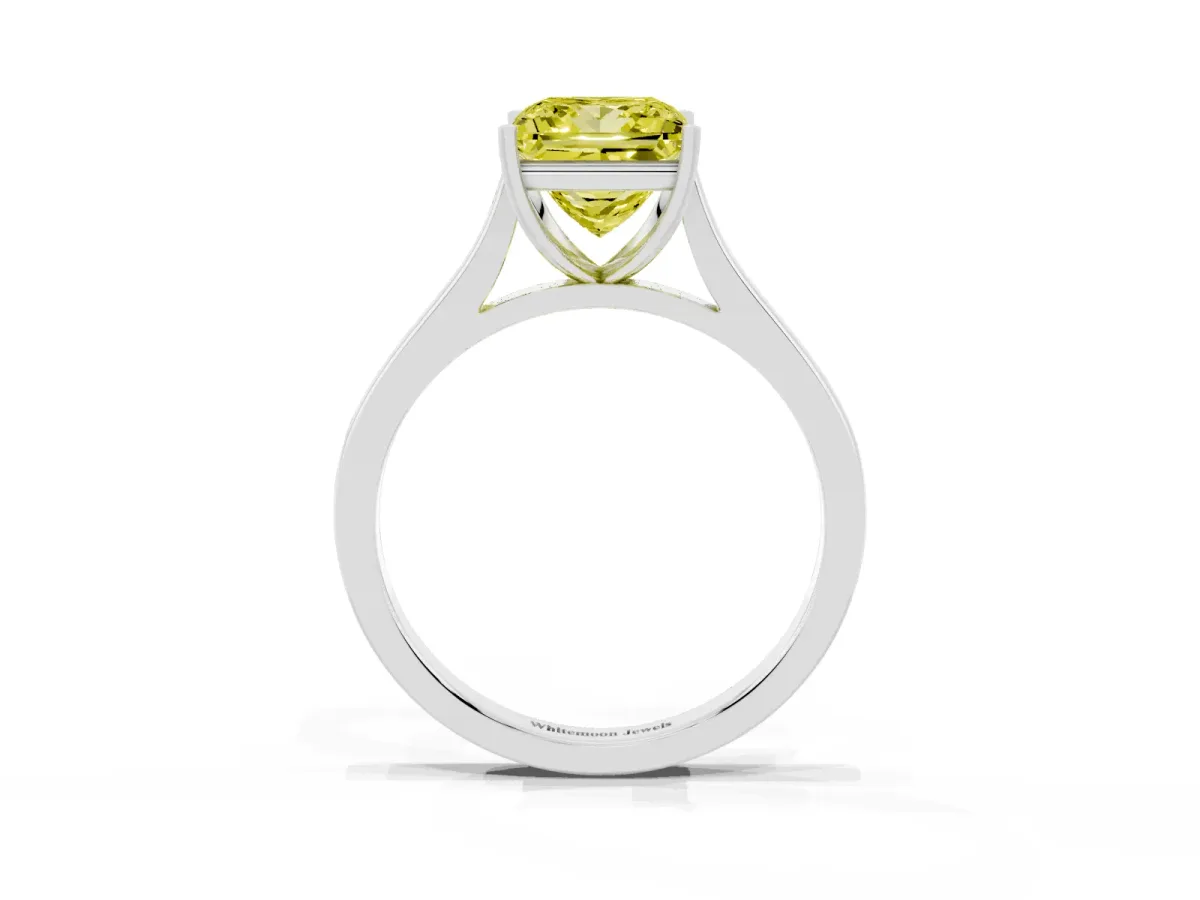 Fancy Yellow Princess Cut Solitaire Heart Prong Engagement Ring with Tapered Band Platinum