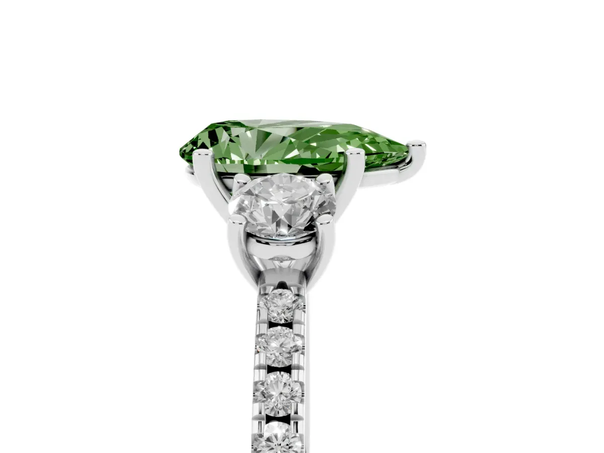 Fancy Green Three-Stone Pear Cut Cut Diamond Pavé Band with Prong Setting Platinum