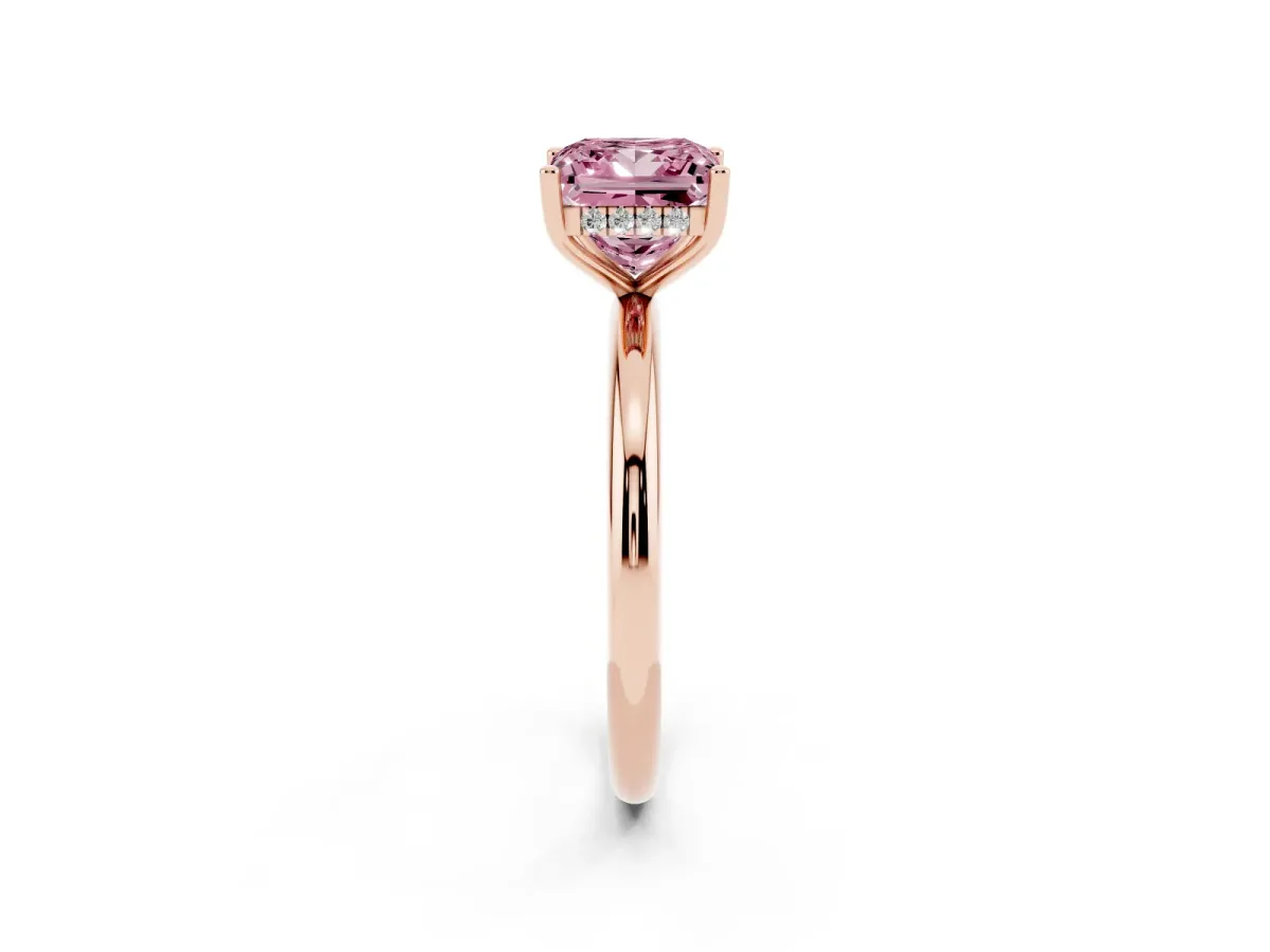 Fancy Pink Princess Cut Cut Solitaire Engagement Ring with Four-Prong Setting and Classic Band Rose gold