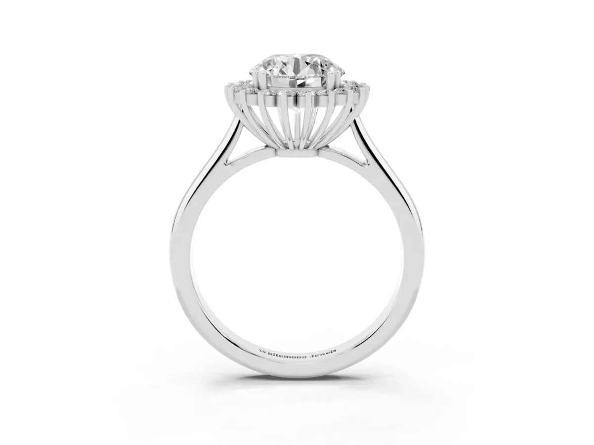 Round Cut Cut Diamond Halo Ring with Solitaire Band and Prong Setting Silver