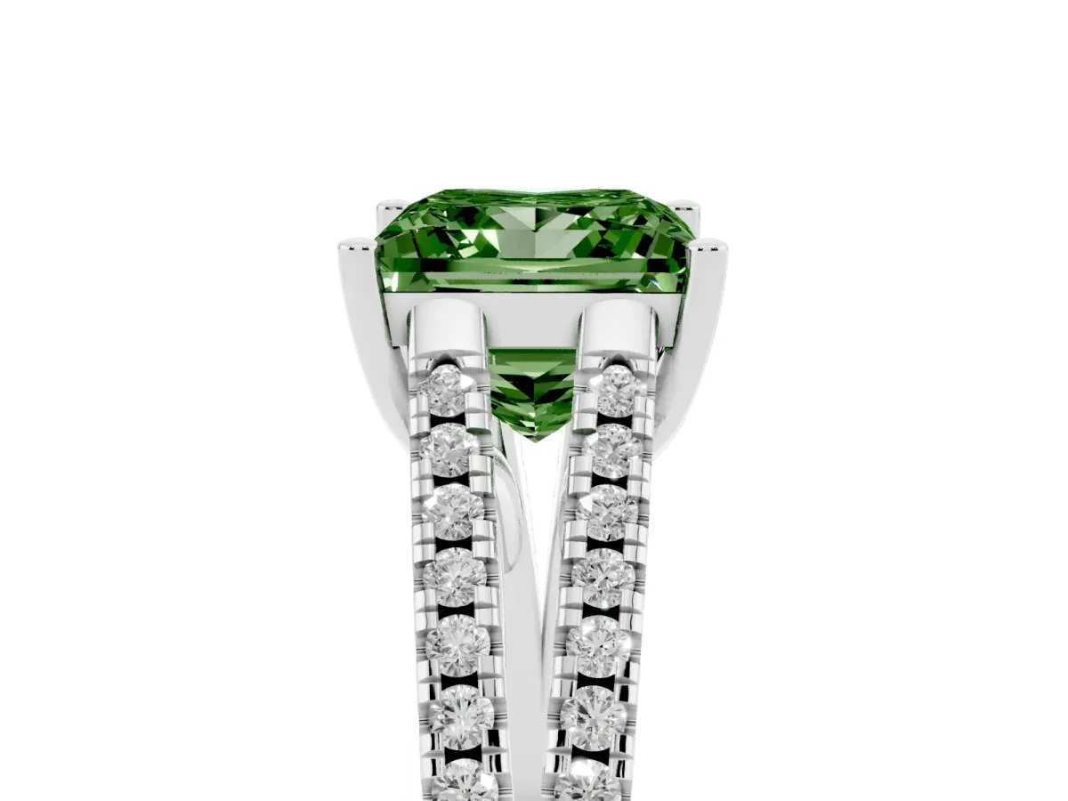 Fancy Green Princess Cut Diamond Solitaire Engagement Ring with Split Shank Pavé Band Silver