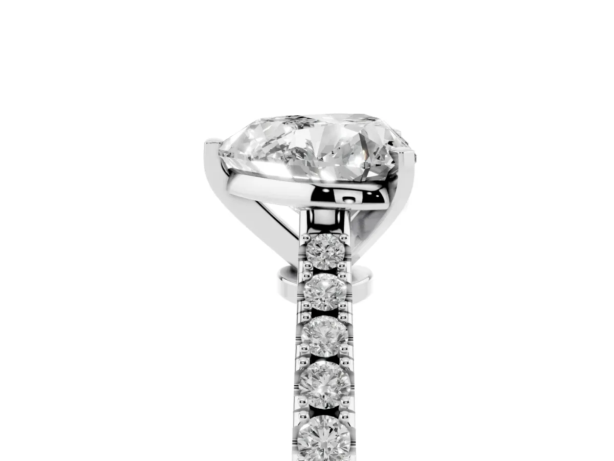 Heart Cut Cut Solitaire Diamond Engagement Ring with Pave Band and Four-Prong Setting White gold