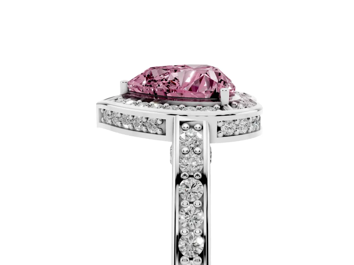 Fancy Pink Heart Cut Cut Halo Pave Split Shank Prong Setting Ring Silver