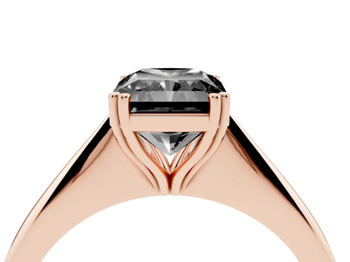 Fancy Black Radiant Cut Solitaire Diamond Ring with Six-Prong Setting and Classic Band Rose gold