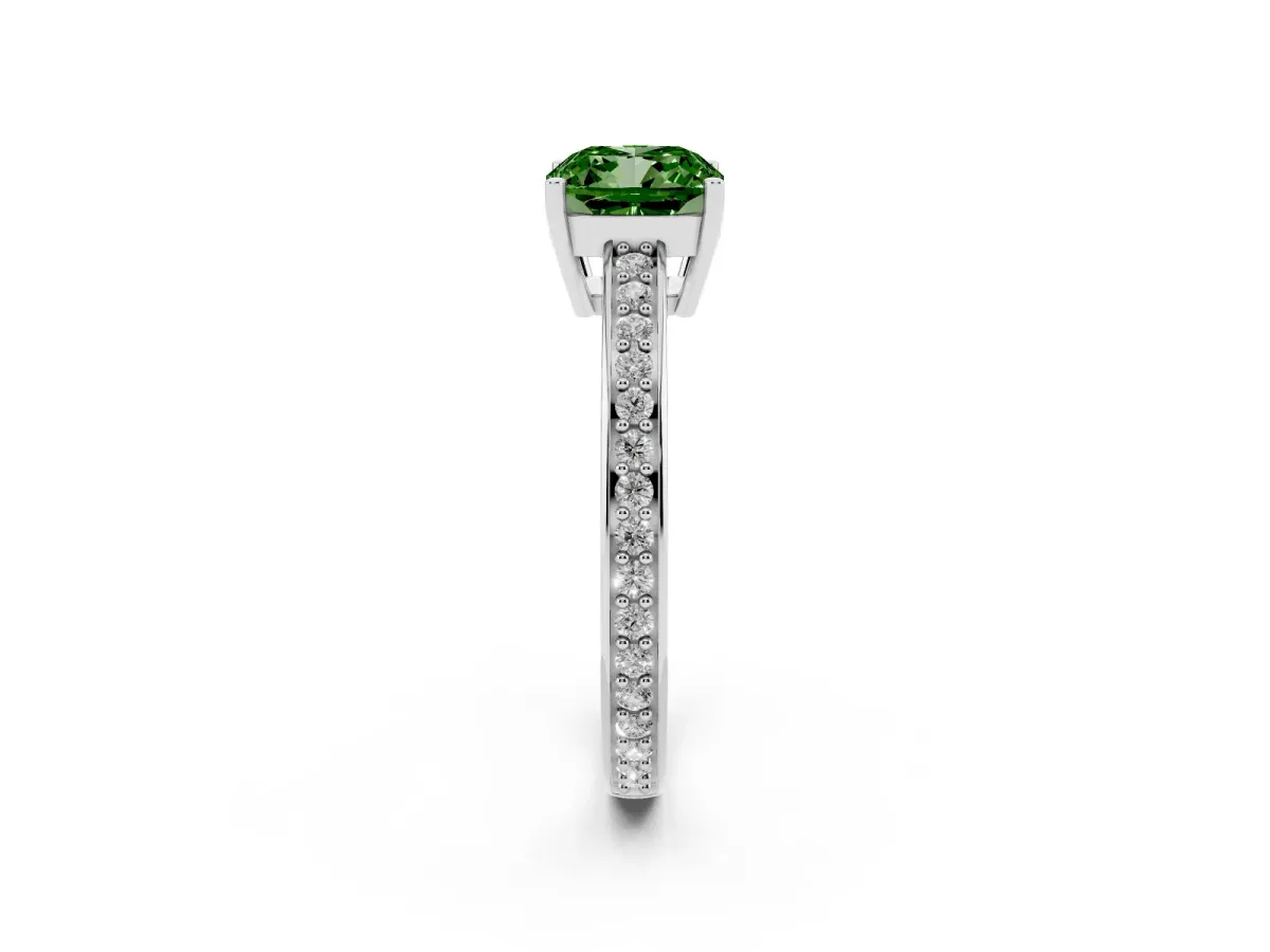 Fancy Green Cushion Cut Solitaire Pavé Band Prong Setting Ring Silver