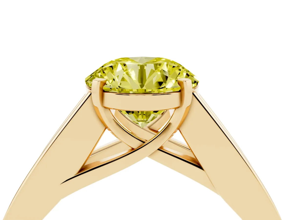 Fancy Yellow Round Cut Cut Channel Set Solitaire Ring with Four-Prong Setting Yellow gold