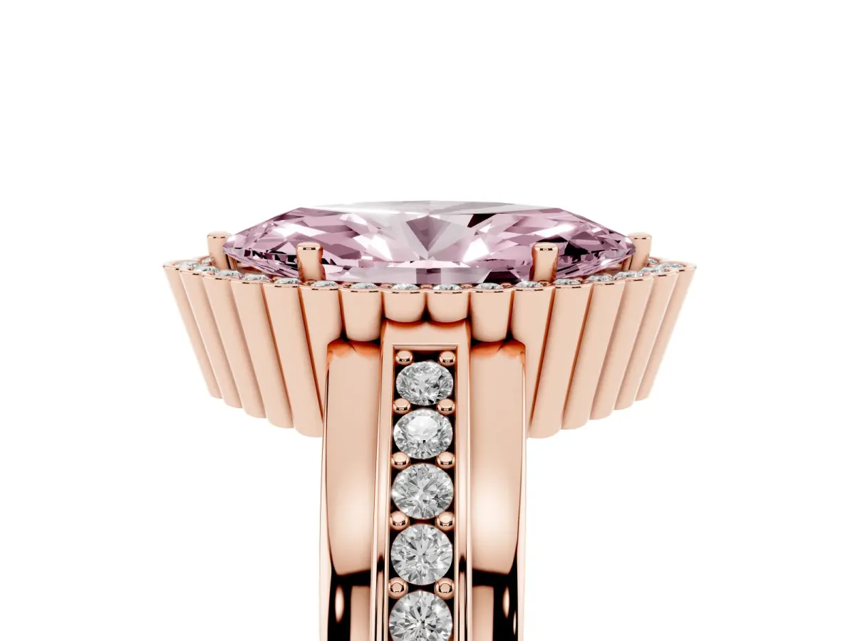 Fancy Pink Marquise Cut Cut Halo Pave Band Four-Prong Ring Rose gold
