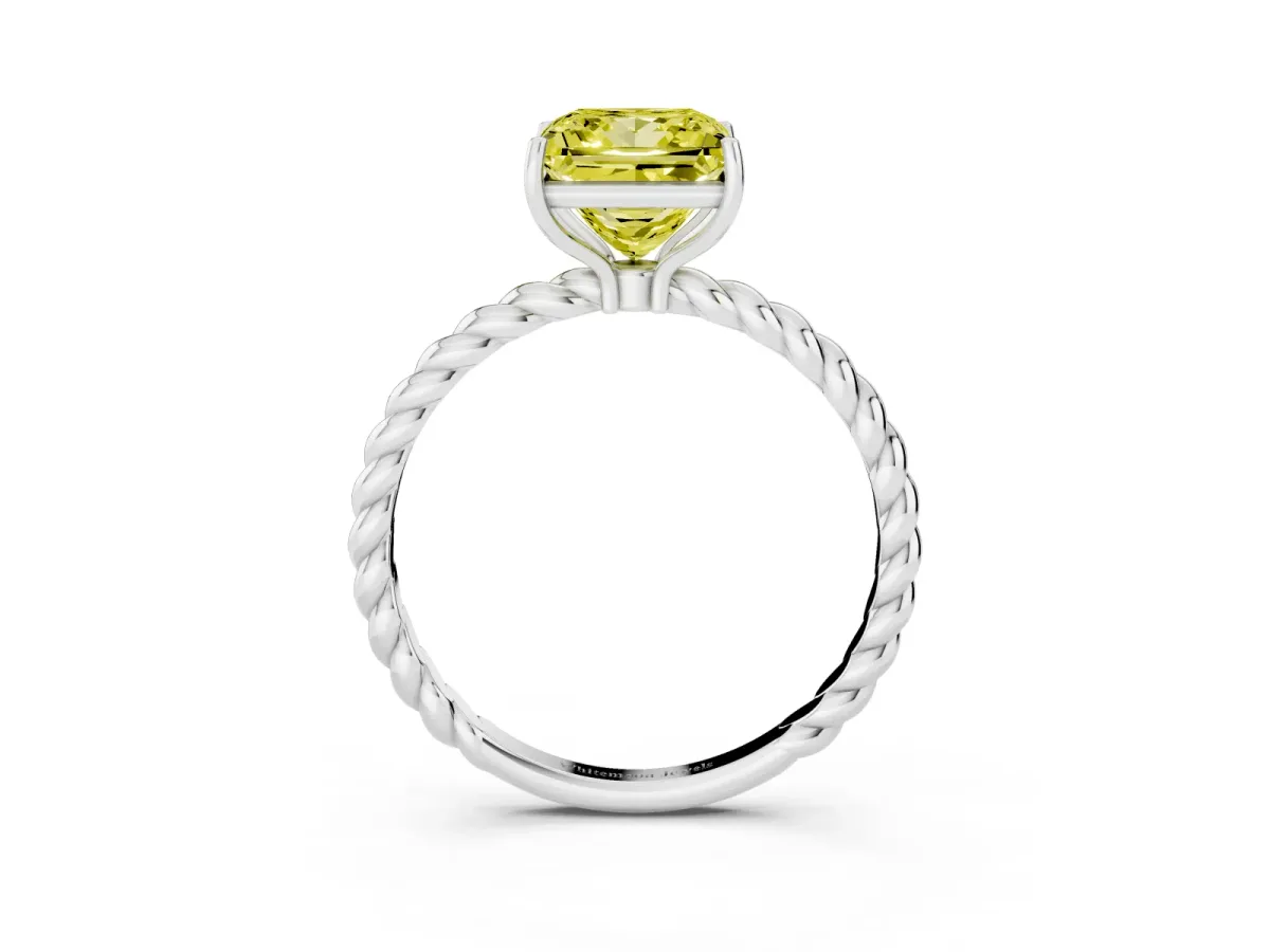 Fancy Yellow Princess Cut Solitaire Twisted Band 4-Prong Ring Platinum