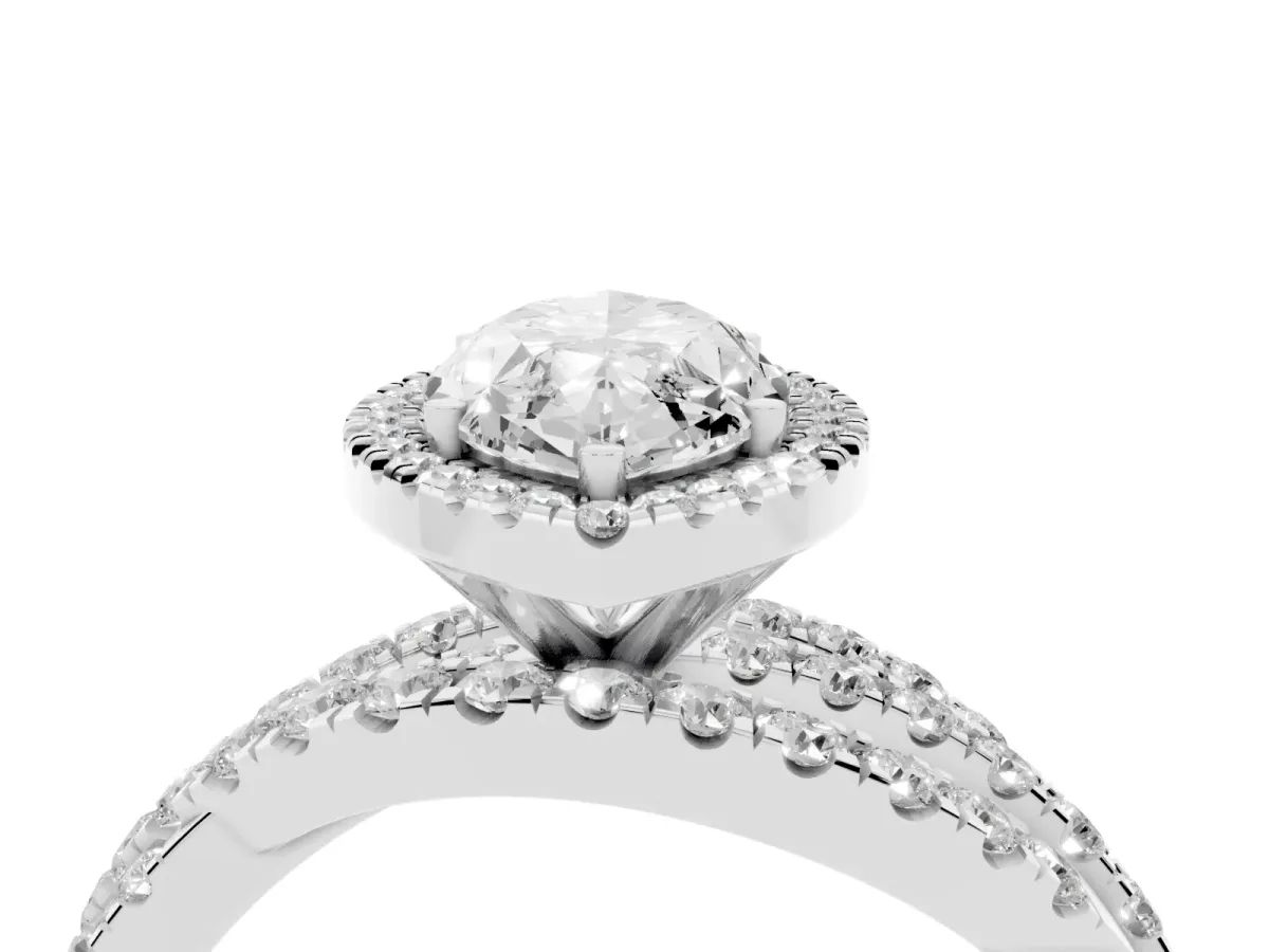 Marquise Cut Diamond Halo Ring with Round Split Shank and Prong Setting Silver