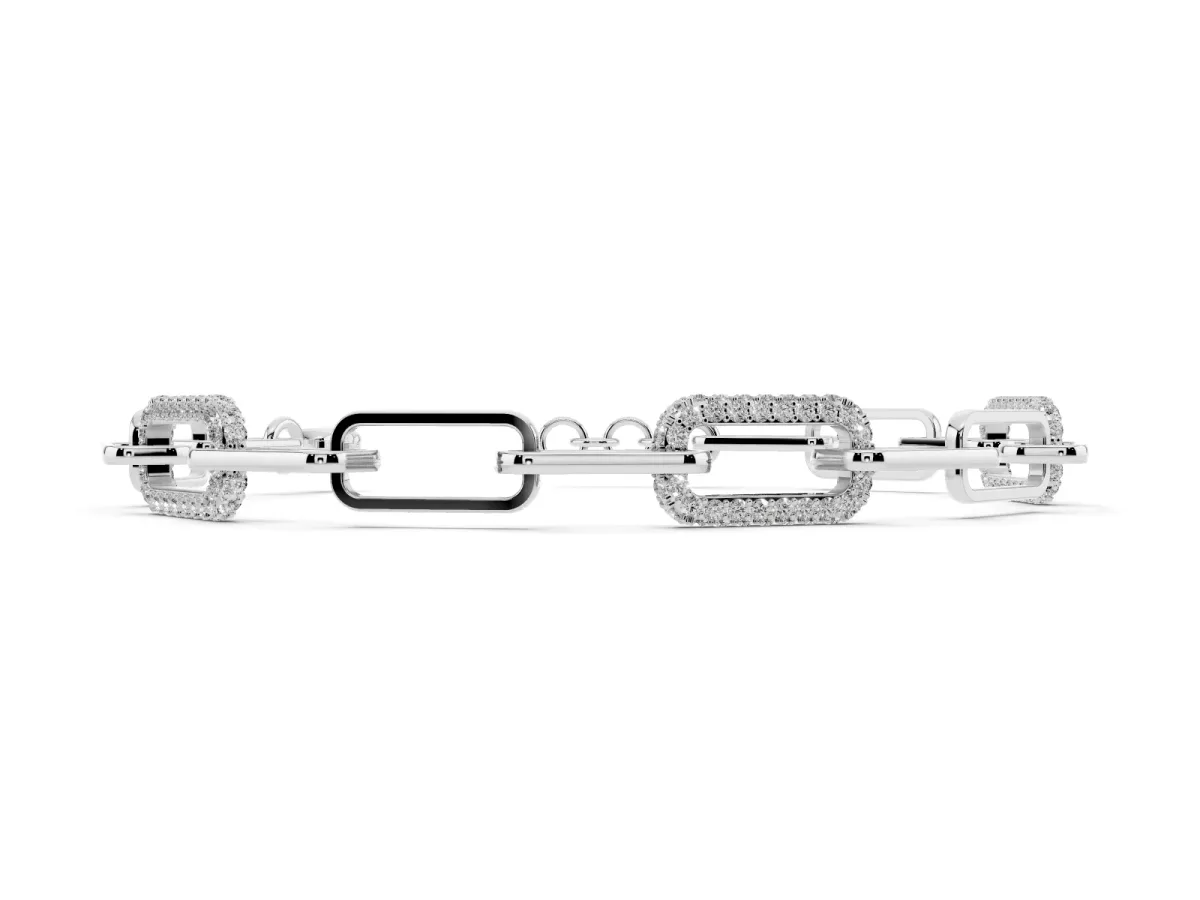 Pavé Round Diamond Link Bracelet with Four-Prong Setting Silver