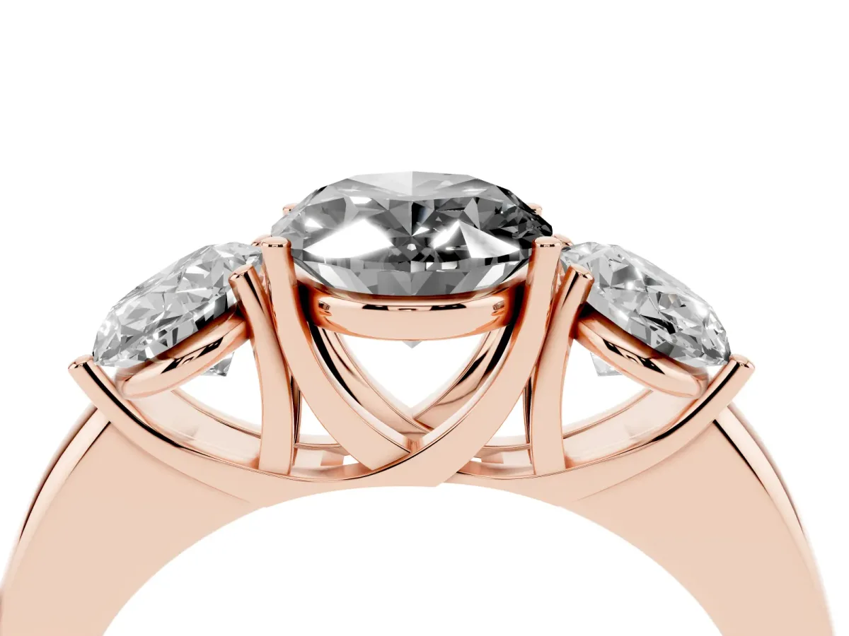 Fancy Black Oval Cut Diamond Three-Stone Ring with Four-Prong Setting and Classic Band Rose gold