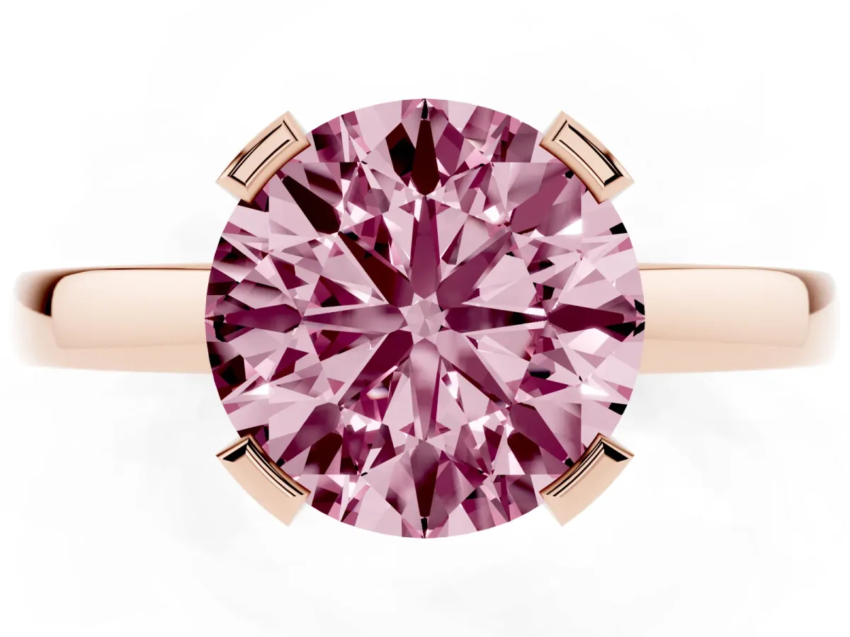 Fancy Pink Round Cut Cut Solitaire Ring with Four-Prong Setting and Classic Band Rose gold