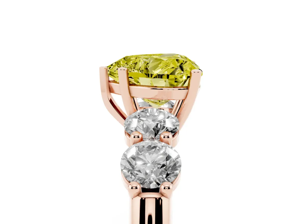 Fancy Yellow Heart Cut Cut Five-Stone Prong Set Diamond Ring with Classic Band Rose gold