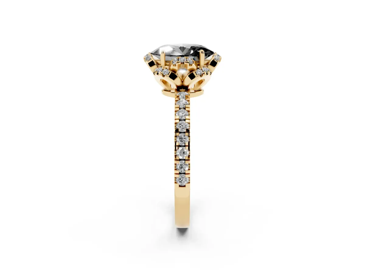 Fancy Black Oval Cut Diamond Halo Pave Band with Four-Prong Setting Yellow gold