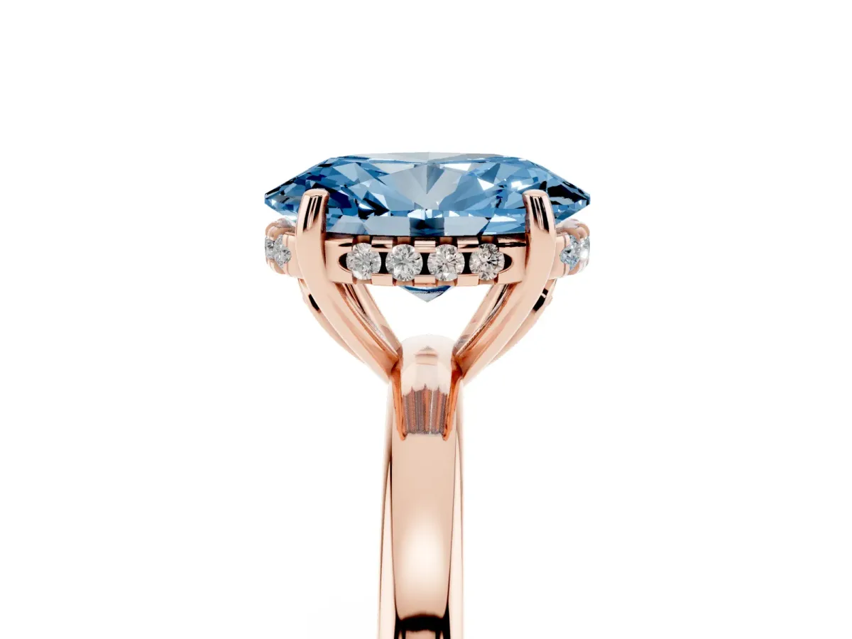 Fancy Blue Oval Cut Solitaire Diamond Ring with Prong Setting and Plain Band Rose gold