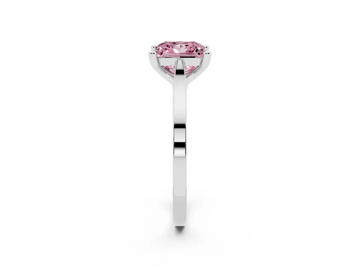 Fancy Pink Princess Cut Solitaire Diamond Ring with Four-Prong Setting and Tapered Band Silver