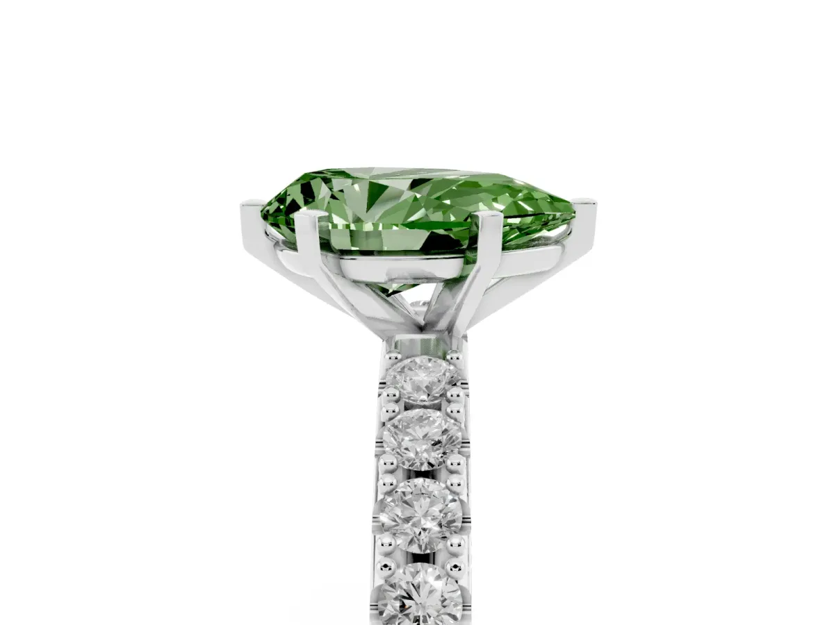 Fancy Green Pear Cut Diamond Solitaire Pavé Band with Four-Prong Setting Silver