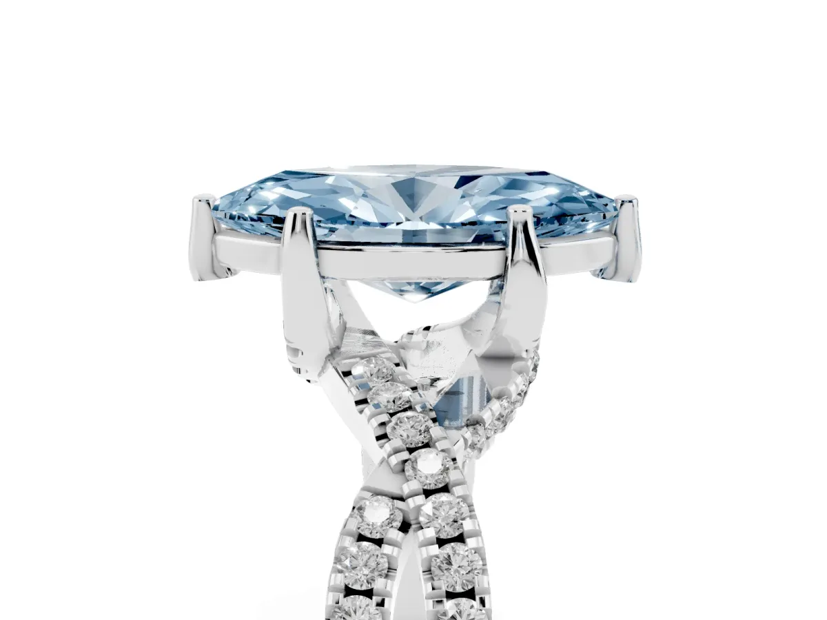 Fancy Blue Marquise Cut Solitaire Twist Pave Diamond Engagement Ring with Prong Setting Silver