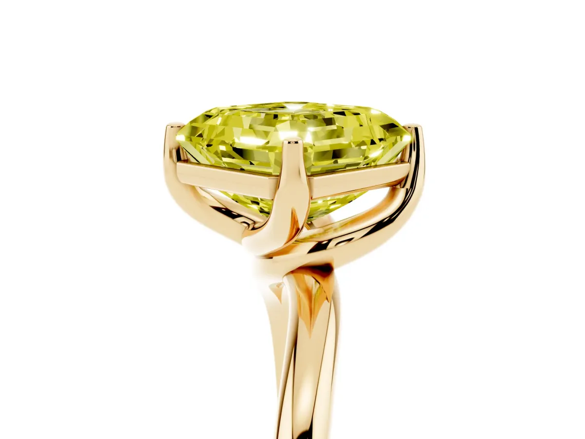 Fancy Yellow Asscher Cut Diamond Solitaire Engagement Ring with Four-Prong Setting and Classic Band Yellow gold