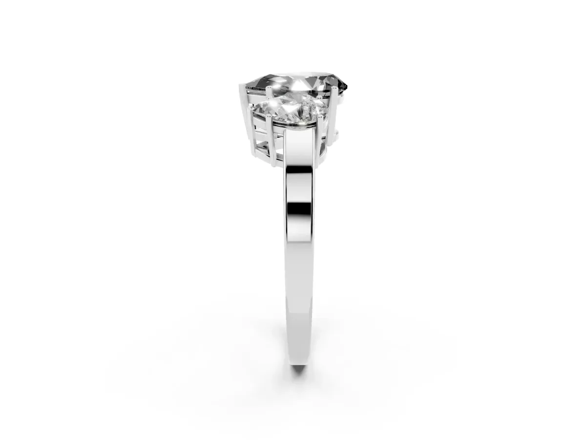 Fancy Black Three-Stone Pear Cut Cut Diamond Engagement Ring with Flat Band and Four-Prong Setting Silver