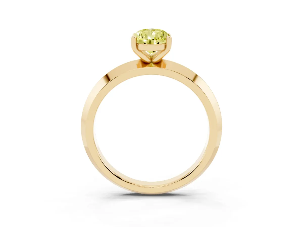 Fancy Yellow Pear Cut Cut Solitaire Engagement Ring with Flat Band and Four-Prong Setting Yellow gold