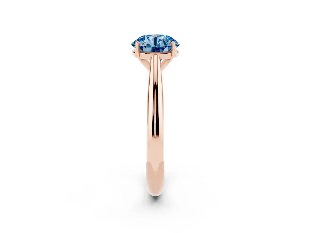 Fancy Blue Round Cut Diamond Solitaire Engagement Ring with Cathedral Setting and Four-Prong Mount Rose gold