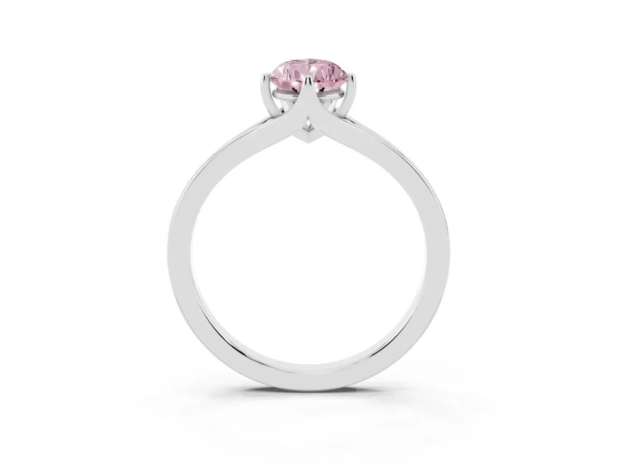 Fancy Pink Pear Cut Solitaire Diamond Ring with Six-Prong Setting and Tapered Band Silver
