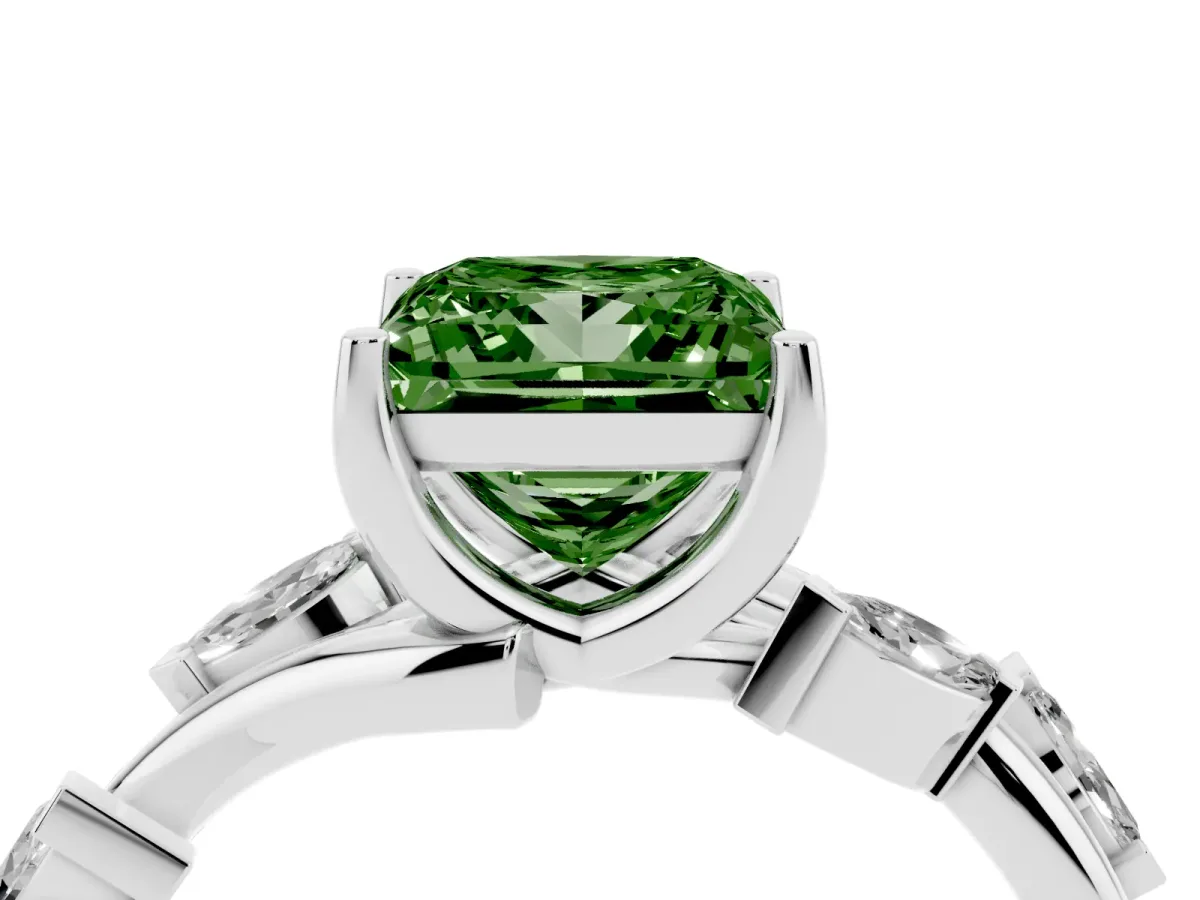 Fancy Green Princess Cut Solitaire Twisted Band Marquise Accent Prong Setting Ring Silver