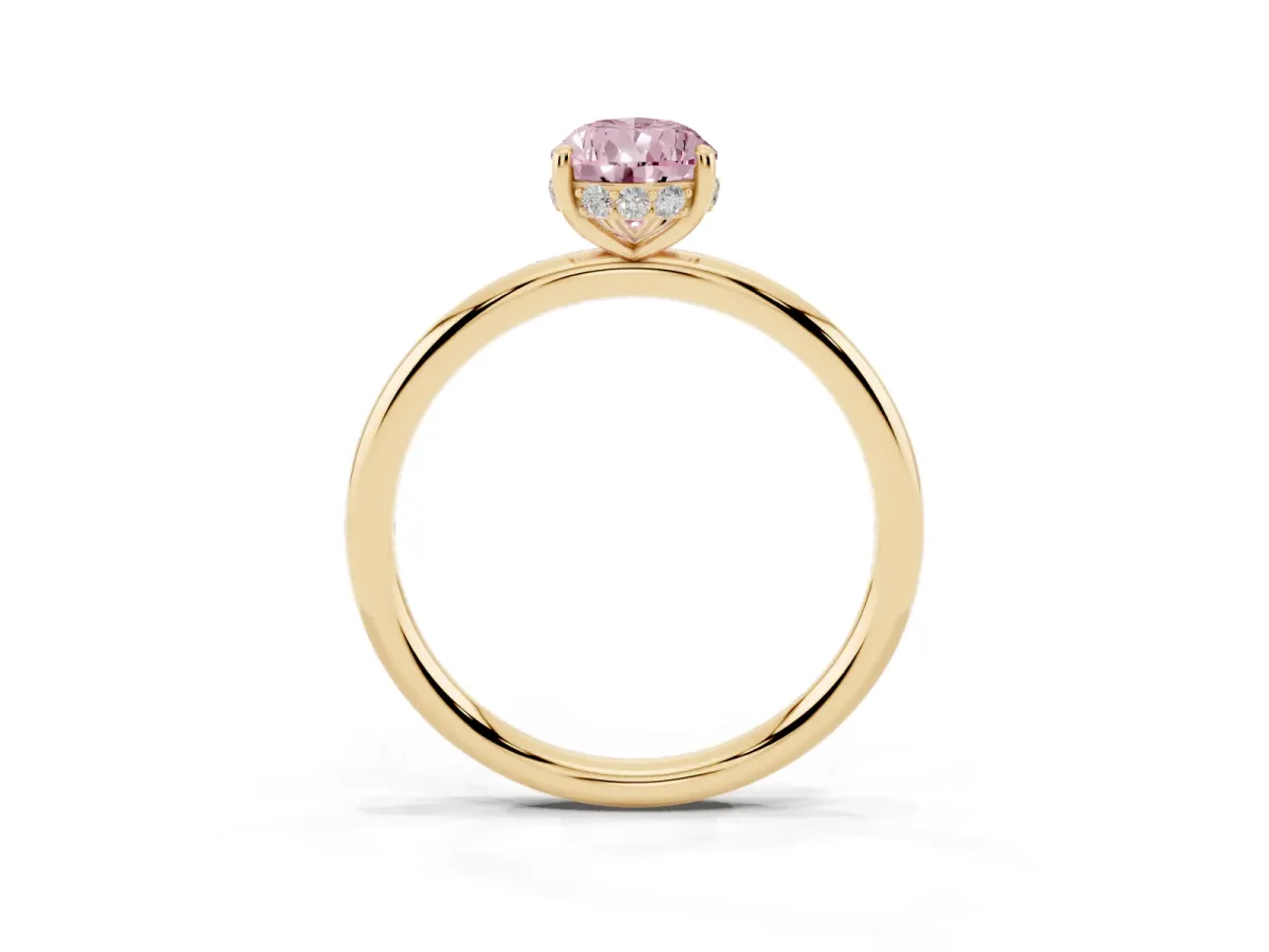 Fancy Pink Pear Cut Solitaire Diamond Ring with a Classic Band and Four-Prong Setting Yellow gold