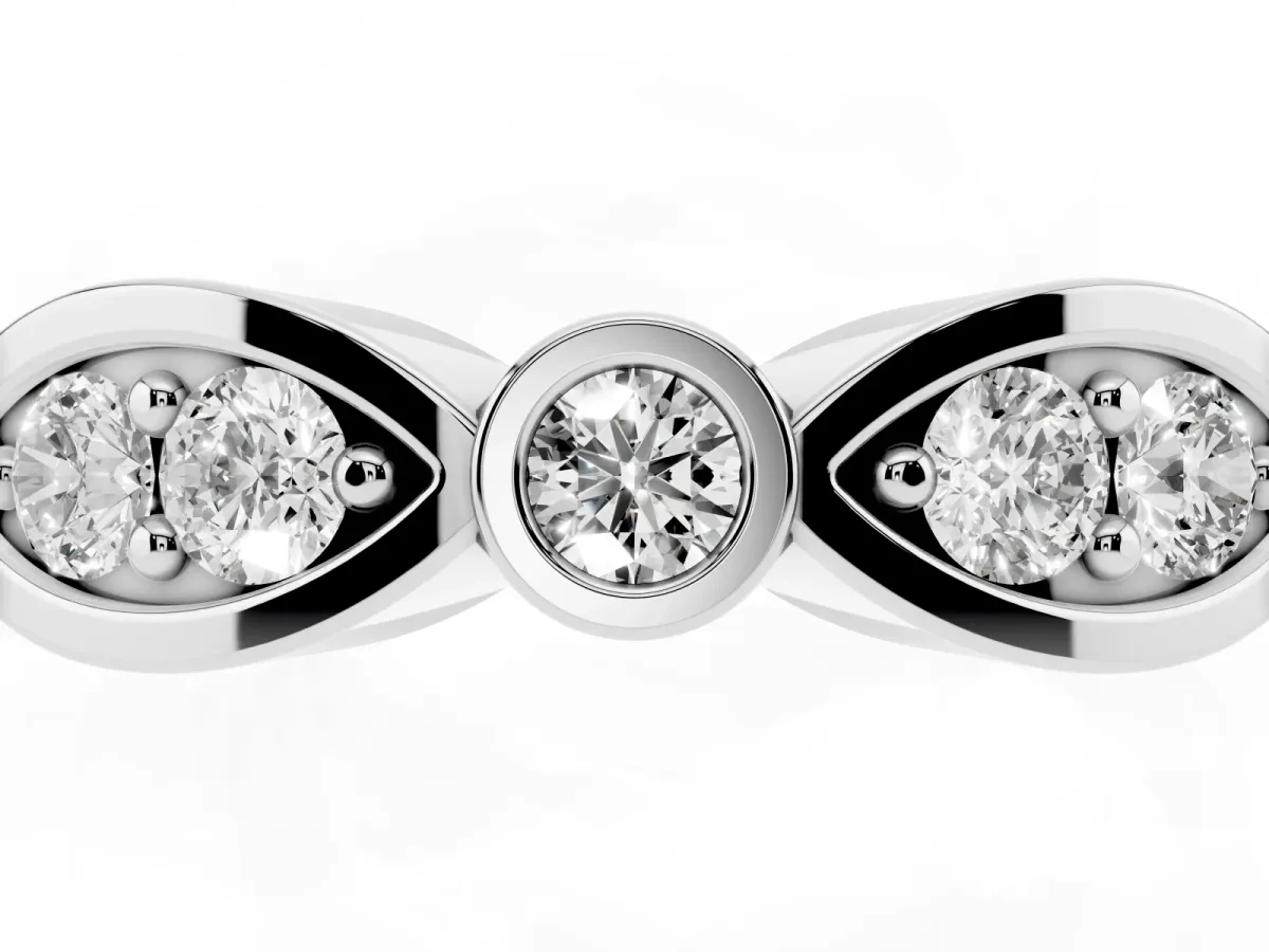 Bezel Set Round Diamond Marquise Band Platinum