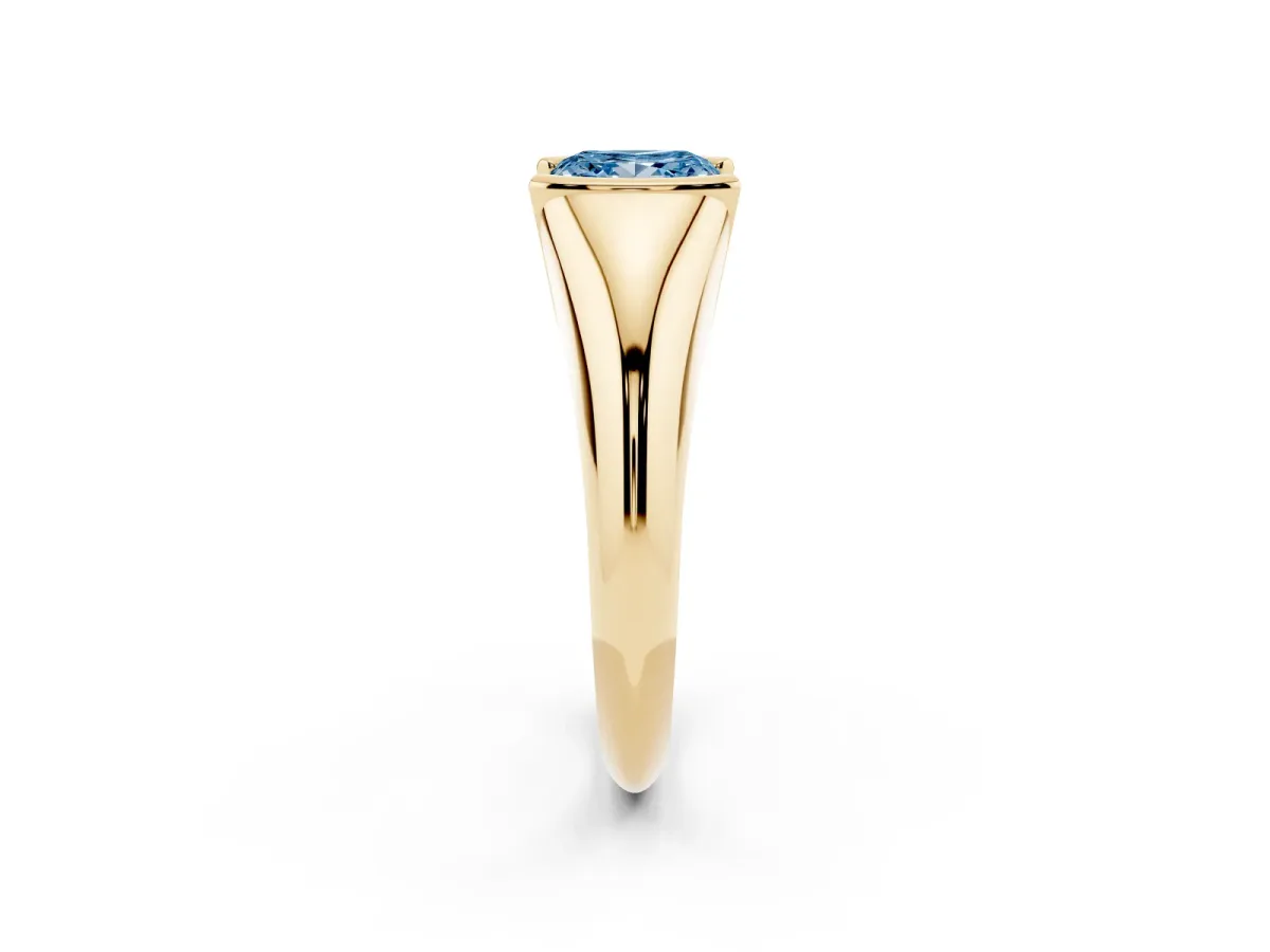 Fancy Blue Princess Cut Solitaire Tension Set Diamond Ring Yellow gold